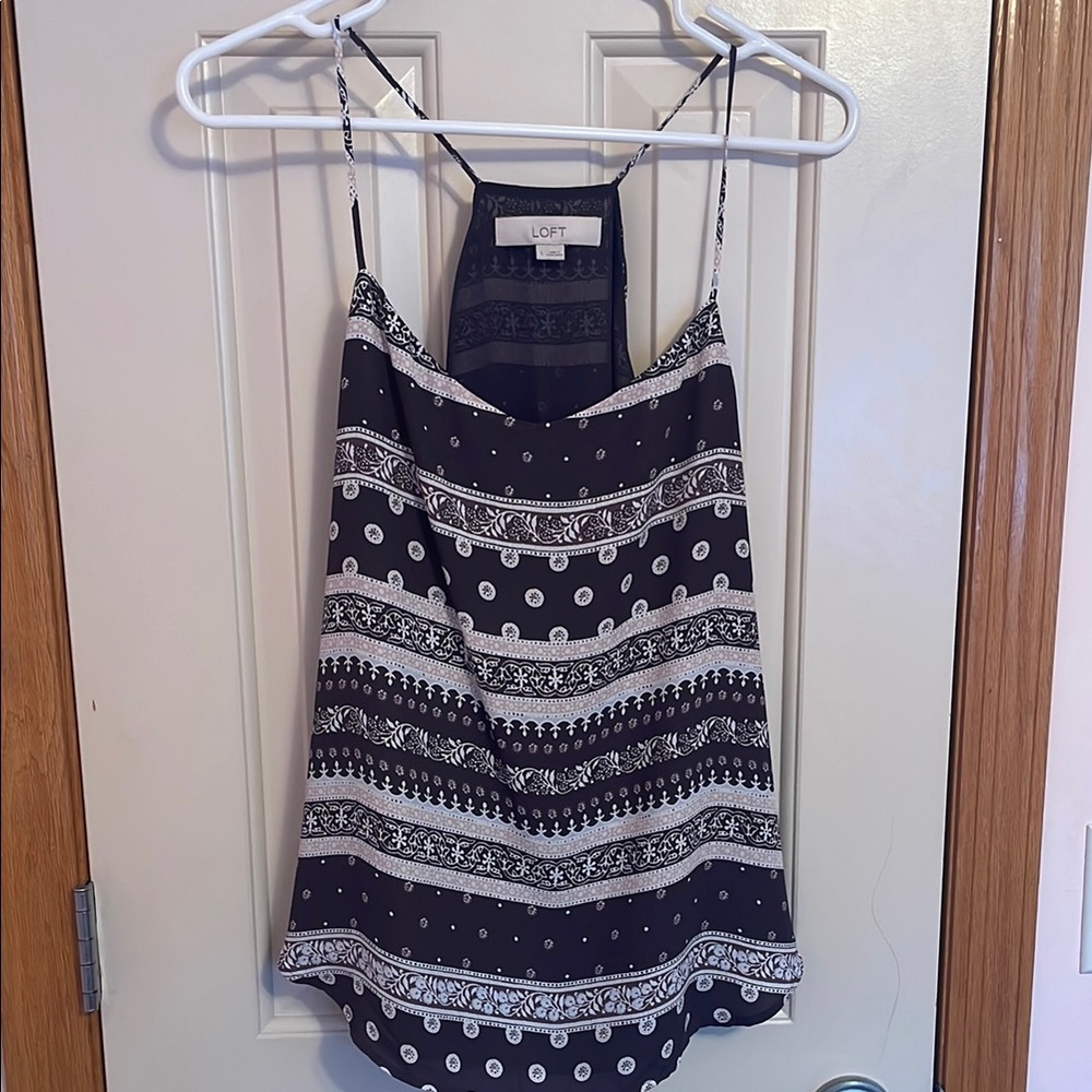 LOFT Dark Navy, White, Pink and periwinkle Racerback Blouse Top